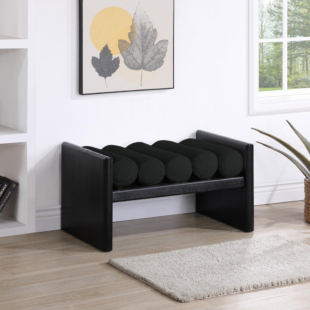 Meridian Waverly Black Boucle Fabric Bench