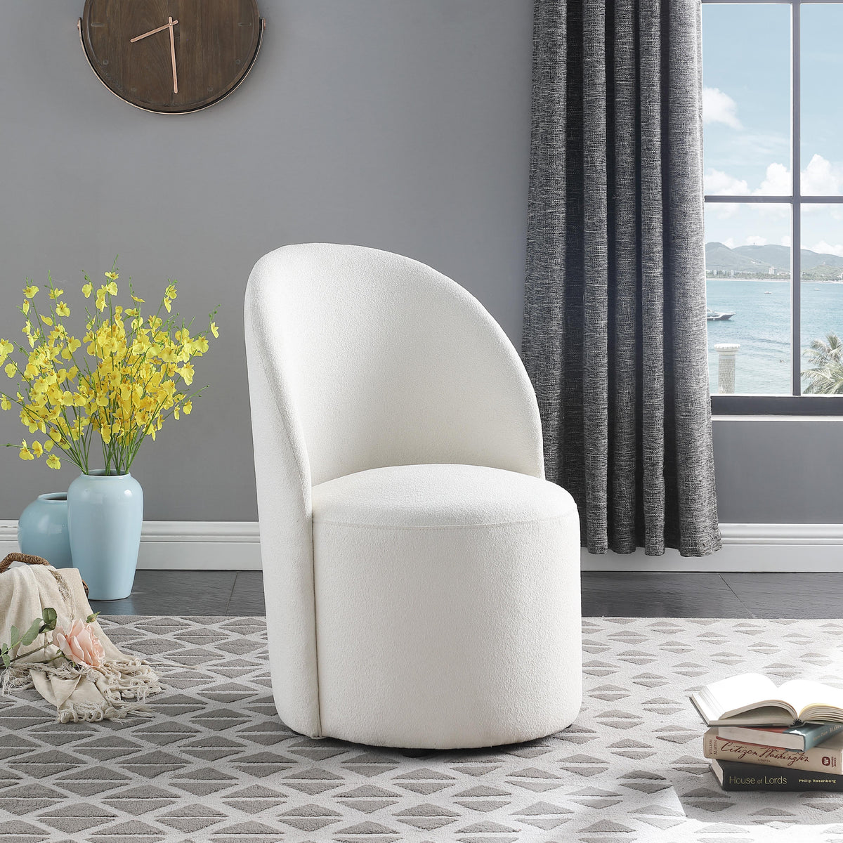 Meridian Hautely Cream Boucle Fabric Accent Chair