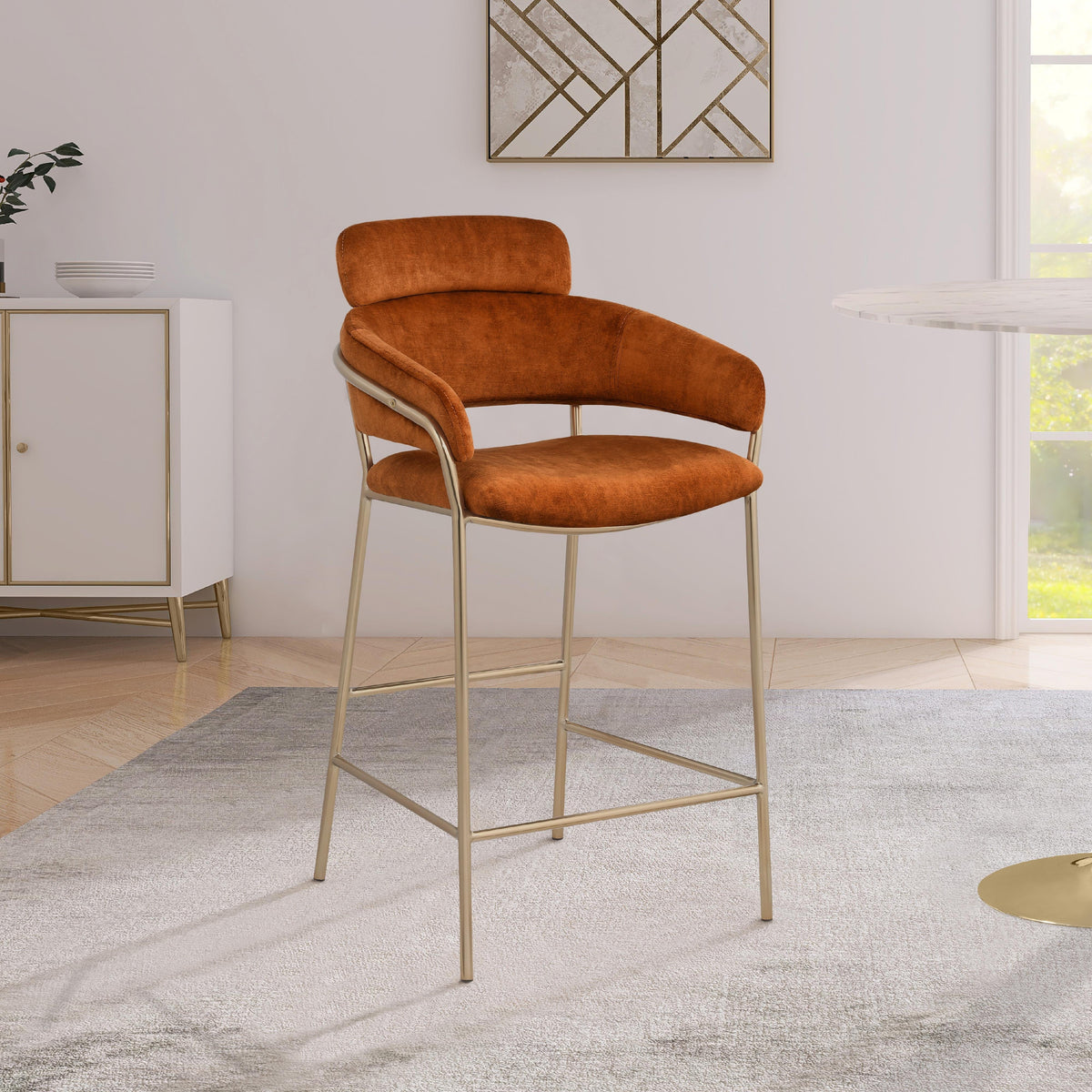 Meridian Yara Cognac Velvet Counter Stool