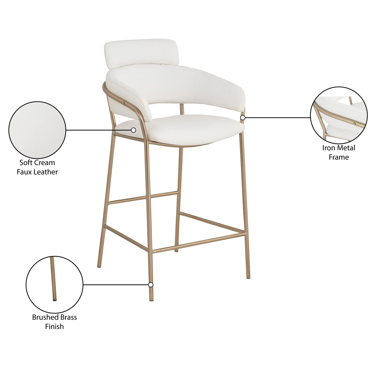 Meridian Yara Cream Vegan Leather Counter Stool