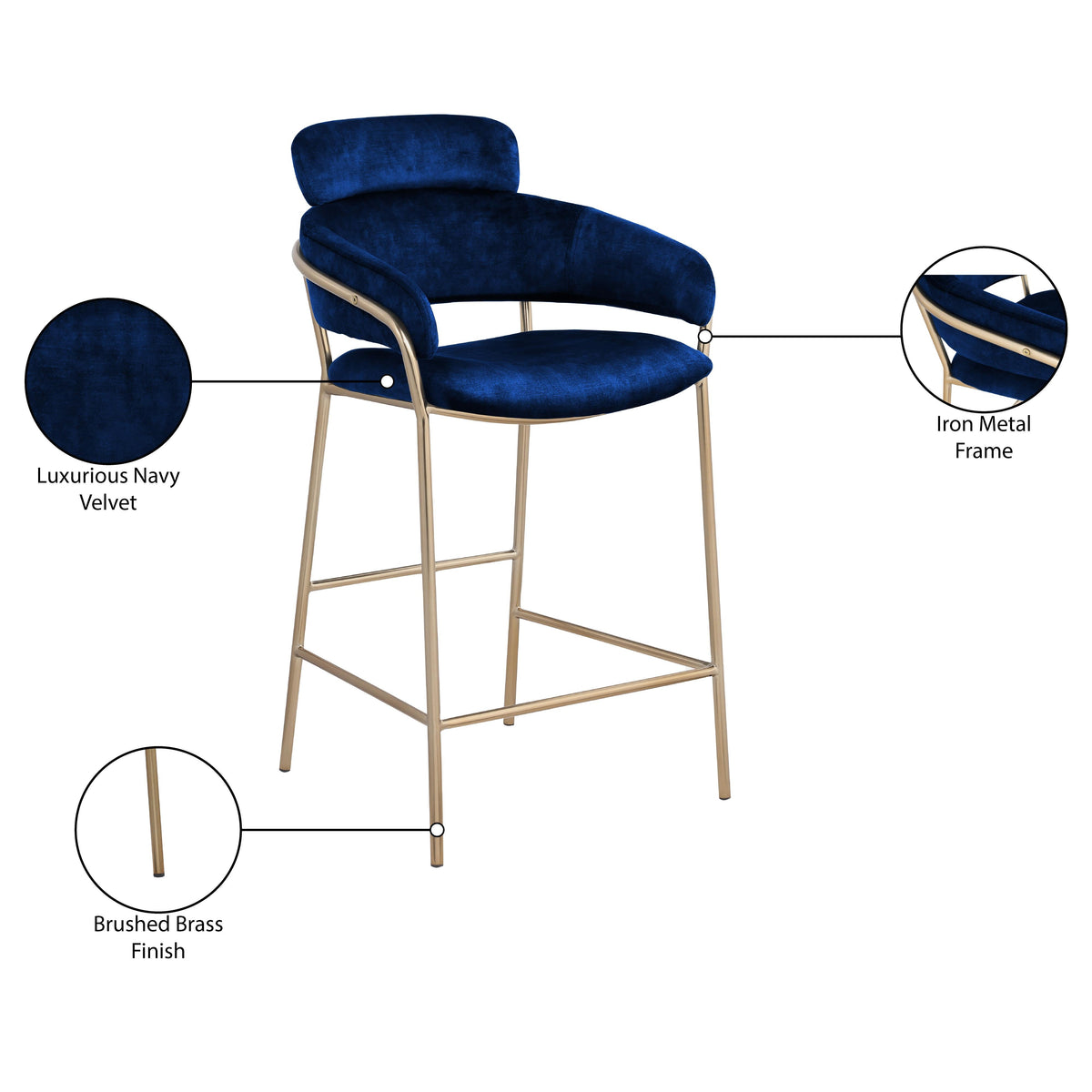 Meridian Yara Navy Velvet Counter Stool
