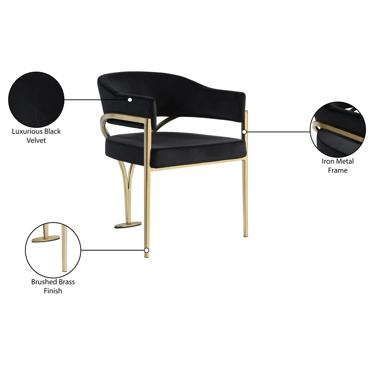 Meridian Madelyn Black Velvet Dining Chair