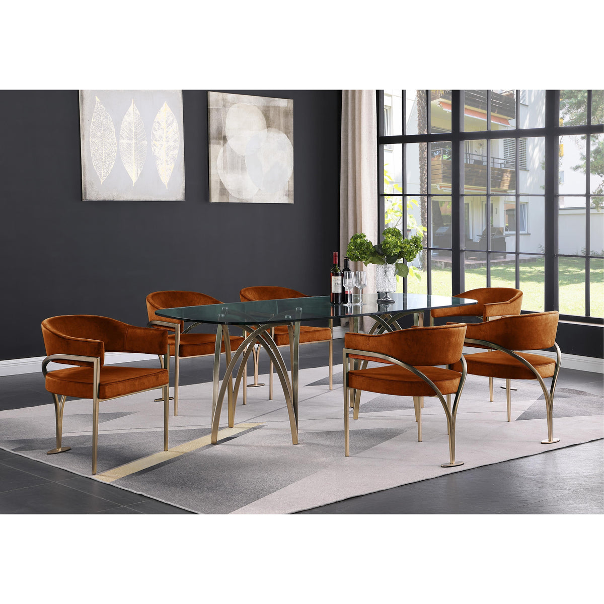 Meridian Madelyn Cognac Velvet Dining Chair