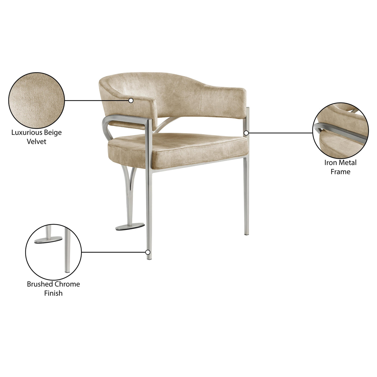 Meridian Madelyn Beige Velvet Dining Chair