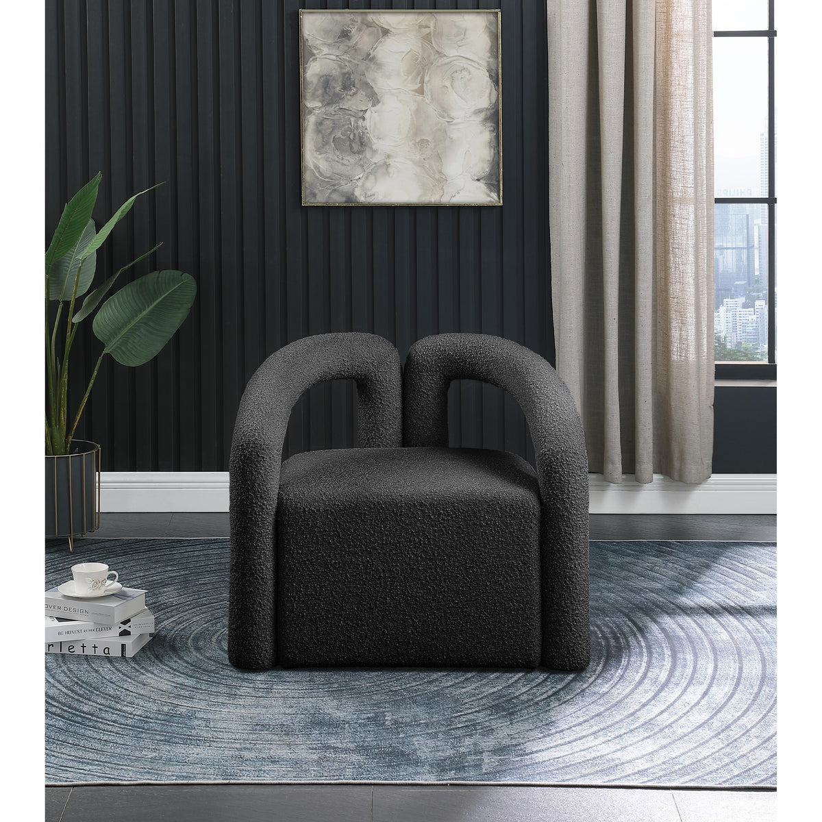 Meridian Otto Black Boucle Fabric Accent Chair