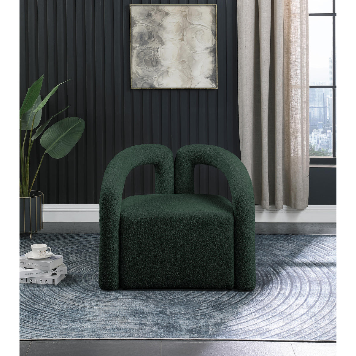 Meridian Otto Green Boucle Fabric Accent Chair