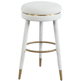 Meridian Coral Cream Boucle Fabric Bar Stool