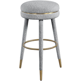 Meridian Coral Grey Boucle Fabric Bar Stool