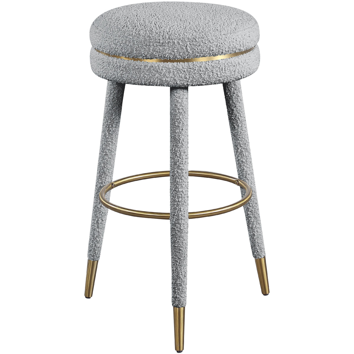 Meridian Coral Grey Boucle Fabric Bar Stool