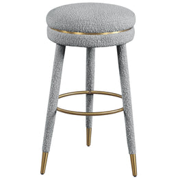 Meridian Coral Grey Boucle Fabric Bar Stool