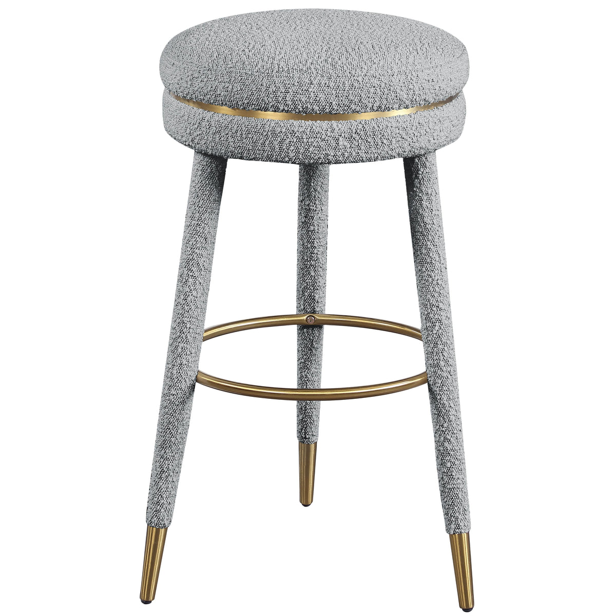 Meridian Coral Grey Boucle Fabric Bar Stool
