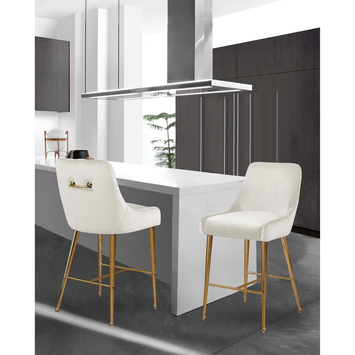 Meridian Owen Cream Velvet Stool