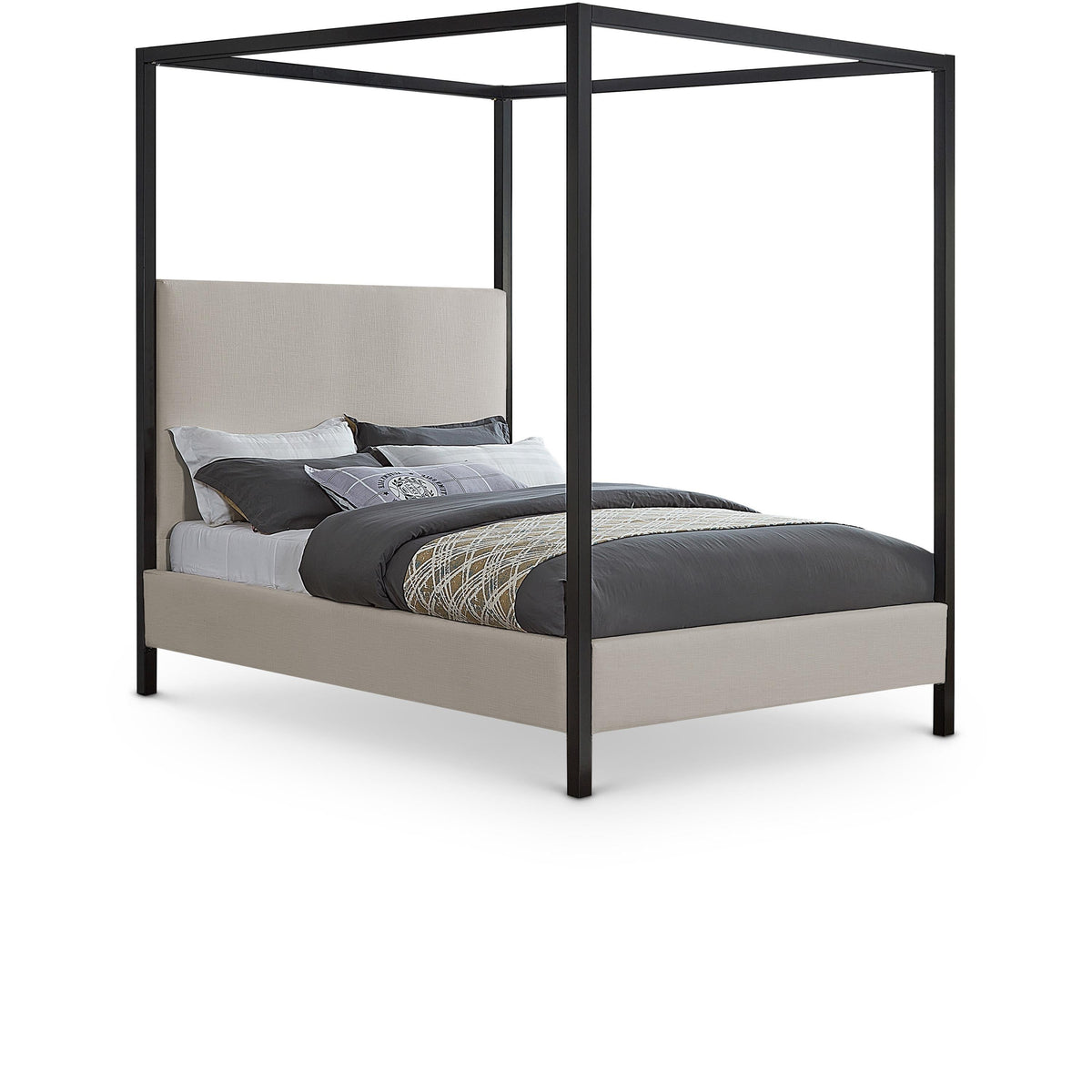 Meridian James Beige Linen Textured Fabric King Bed