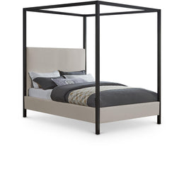 Meridian James Beige Linen Textured Fabric Queen Bed