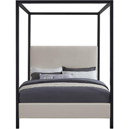 Meridian James Beige Linen Textured Fabric Queen Bed