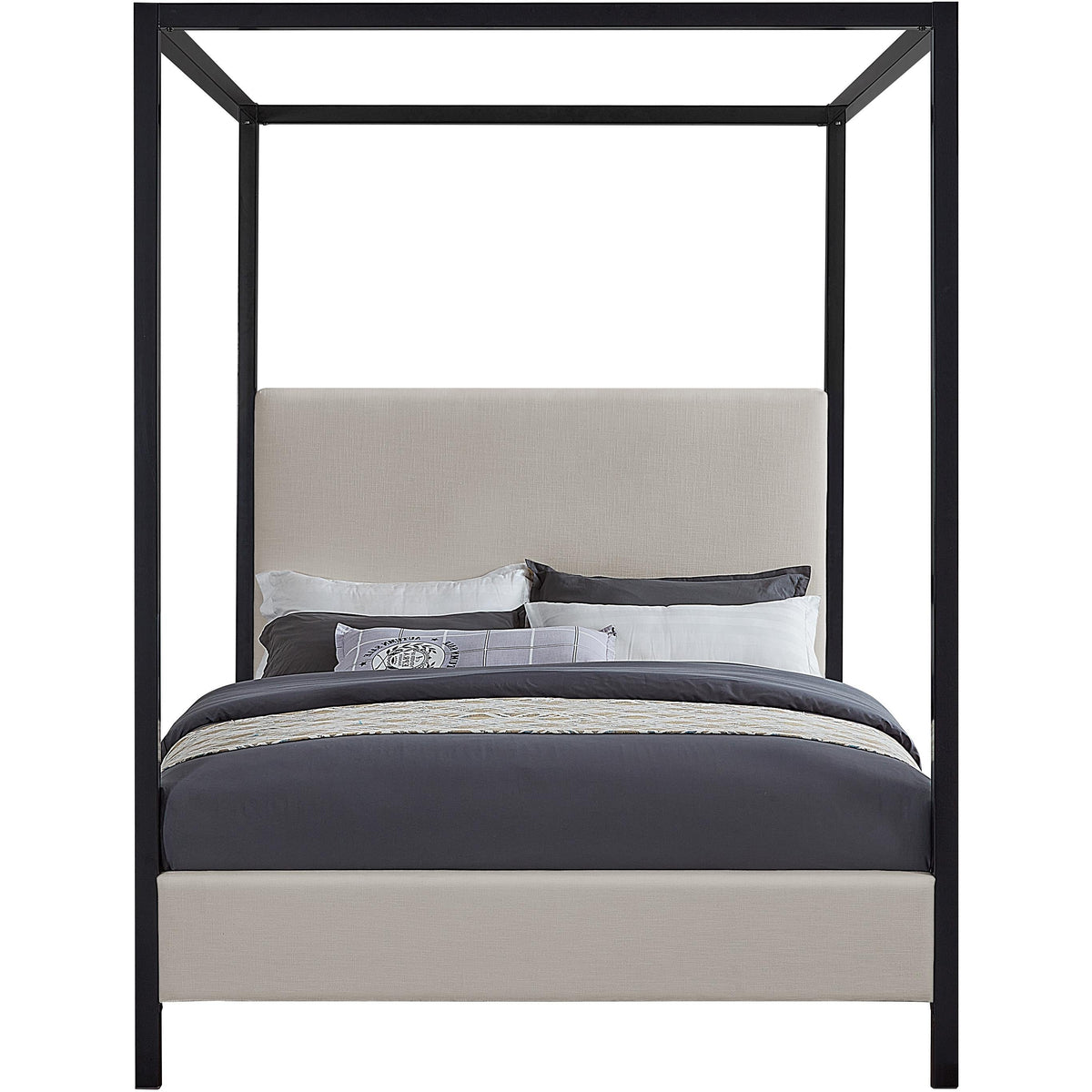 Meridian James Beige Linen Textured Fabric Queen Bed