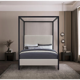 Meridian James Beige Linen Textured Fabric Queen Bed