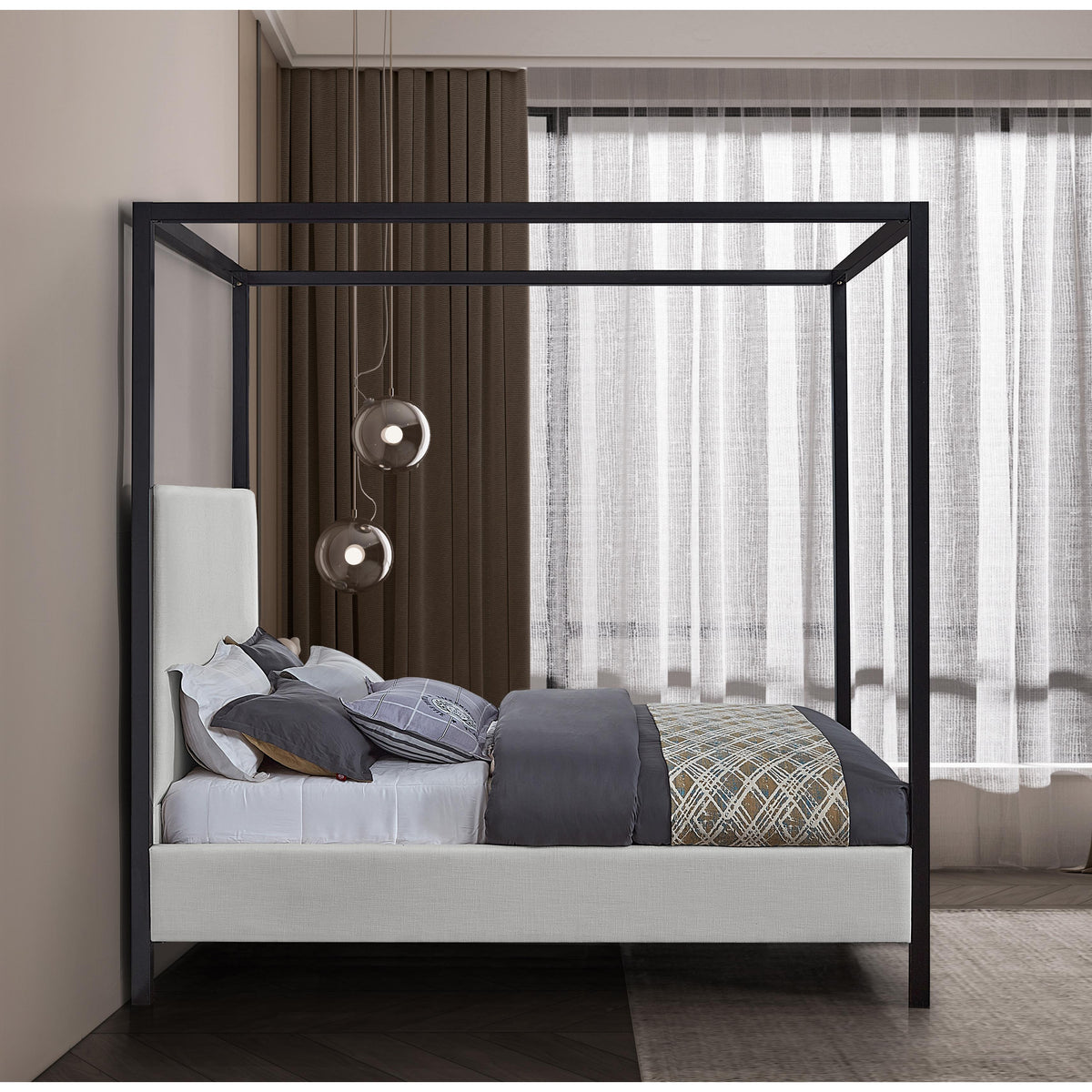 Meridian James Cream Linen Textured Fabric Full Bed