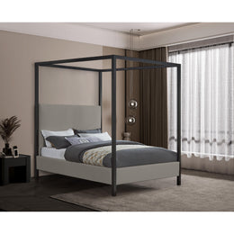 Meridian James Grey Linen Textured Fabric Queen Bed