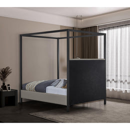 Meridian James Grey Linen Textured Fabric Queen Bed