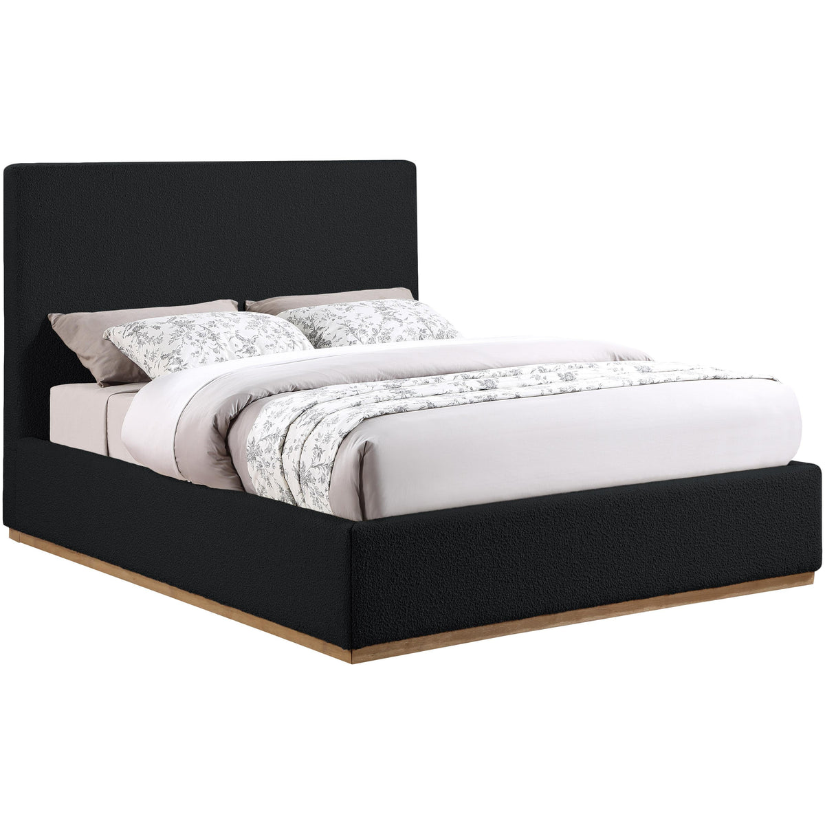 Meridian Monaco Black Boucle Fabric Queen Bed