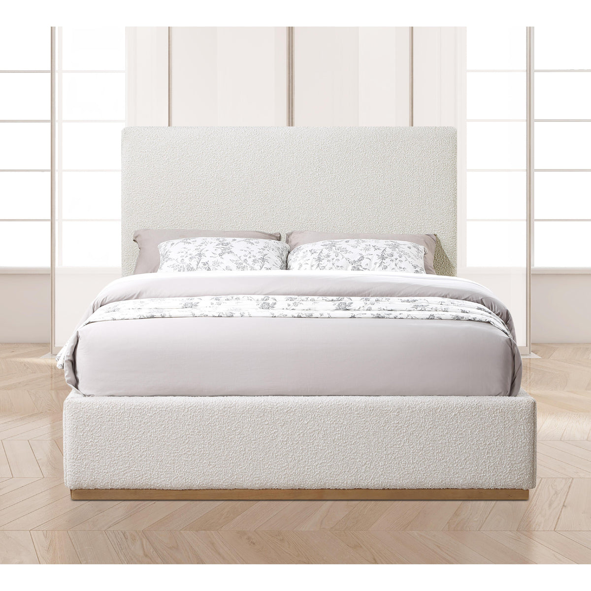 Meridian Monaco Cream Boucle Fabric Full Bed