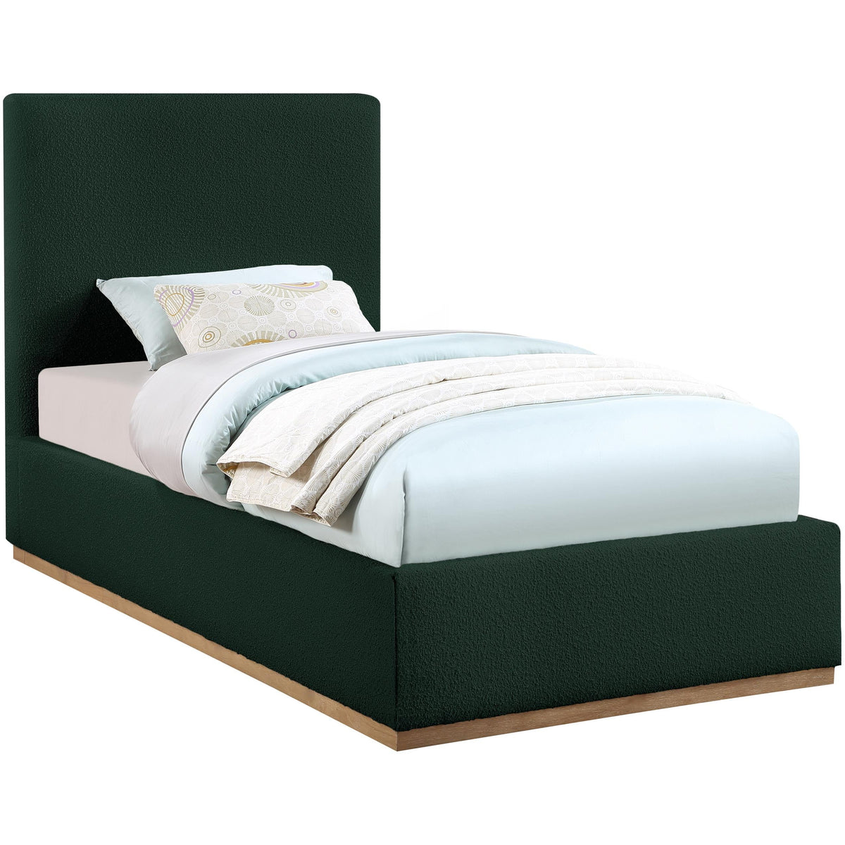 Meridian Monaco Green Boucle Fabric Twin Bed