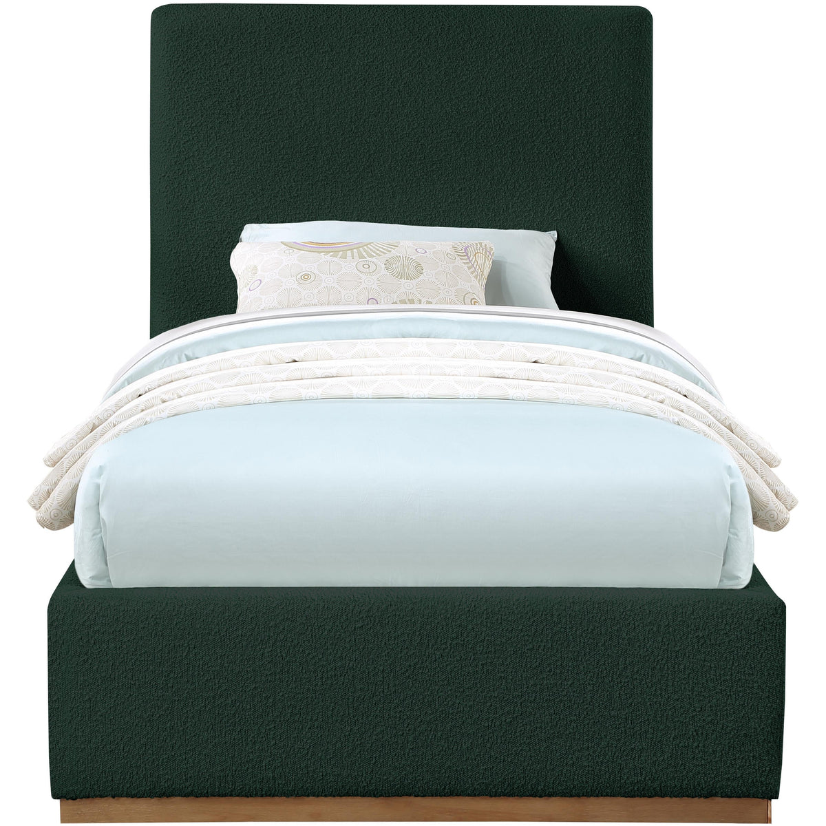 Meridian Monaco Green Boucle Fabric Twin Bed