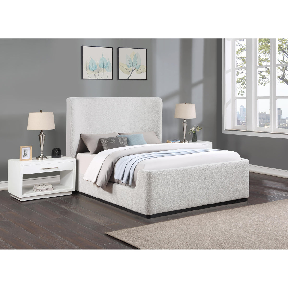 Meridian Oliver Cream Boucle Fabric King Bed (3 Boxes)