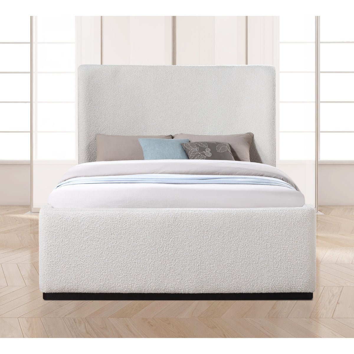 Meridian Oliver Cream Boucle Fabric King Bed (3 Boxes)