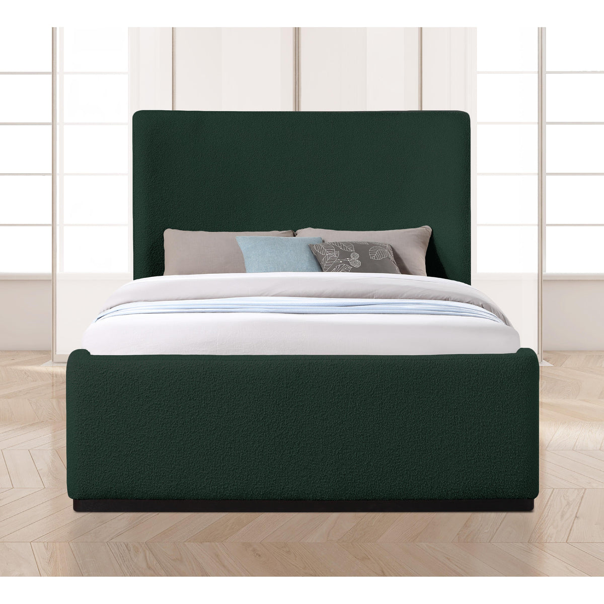 Meridian Oliver Green Boucle Fabric Full Bed (3 Boxes)
