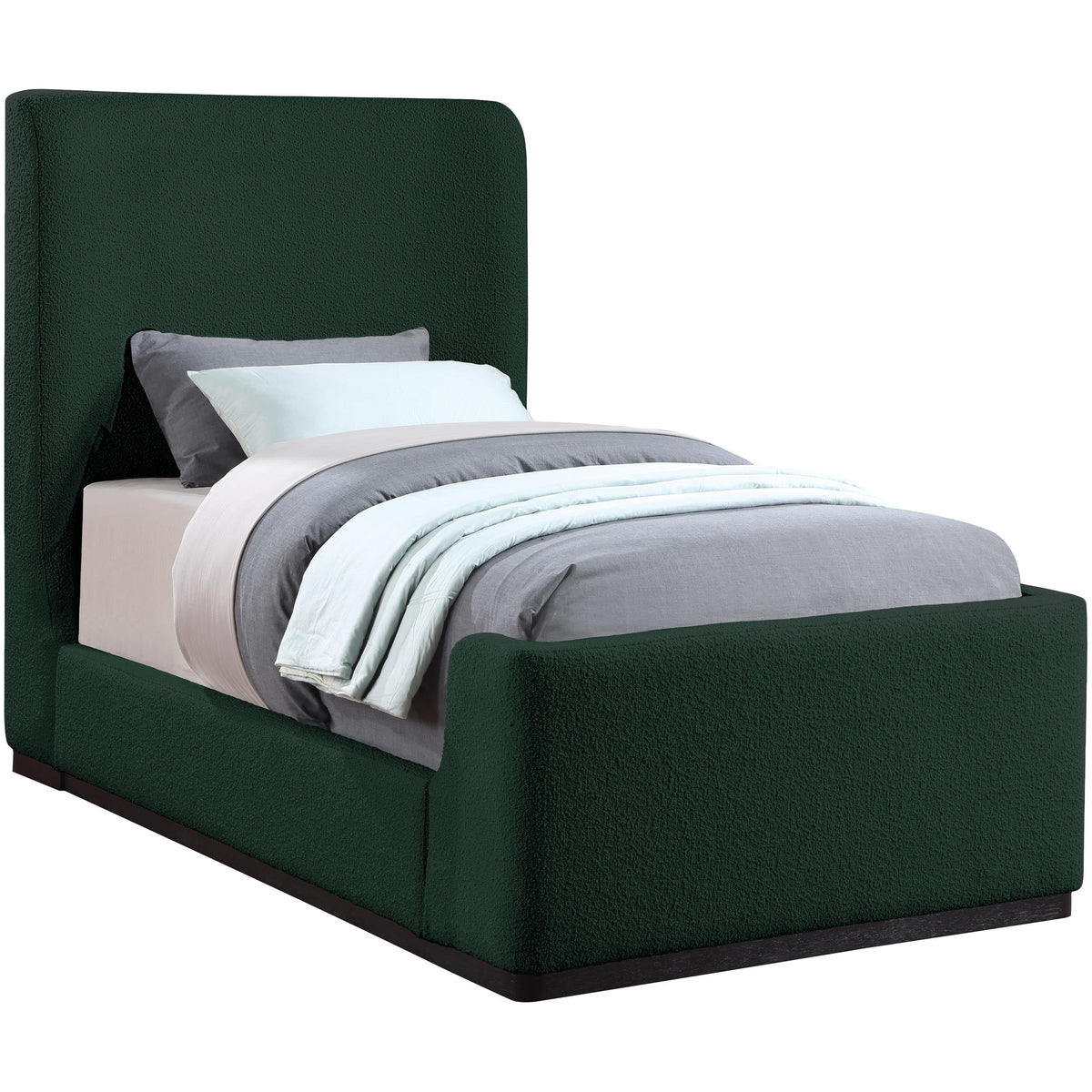 Meridian Oliver Green Boucle Fabric Twin Bed (3 Boxes)