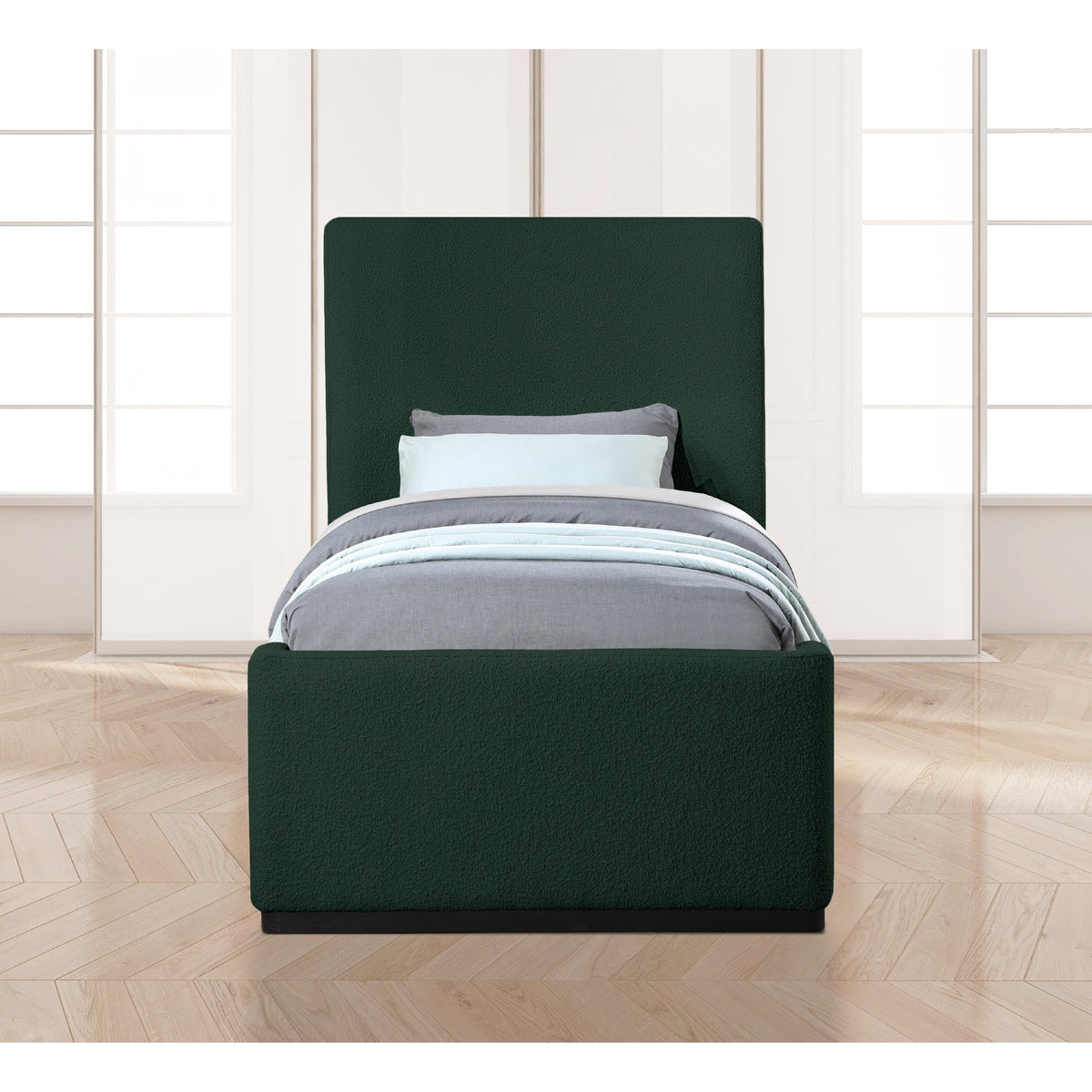 Meridian Oliver Green Boucle Fabric Twin Bed (3 Boxes)