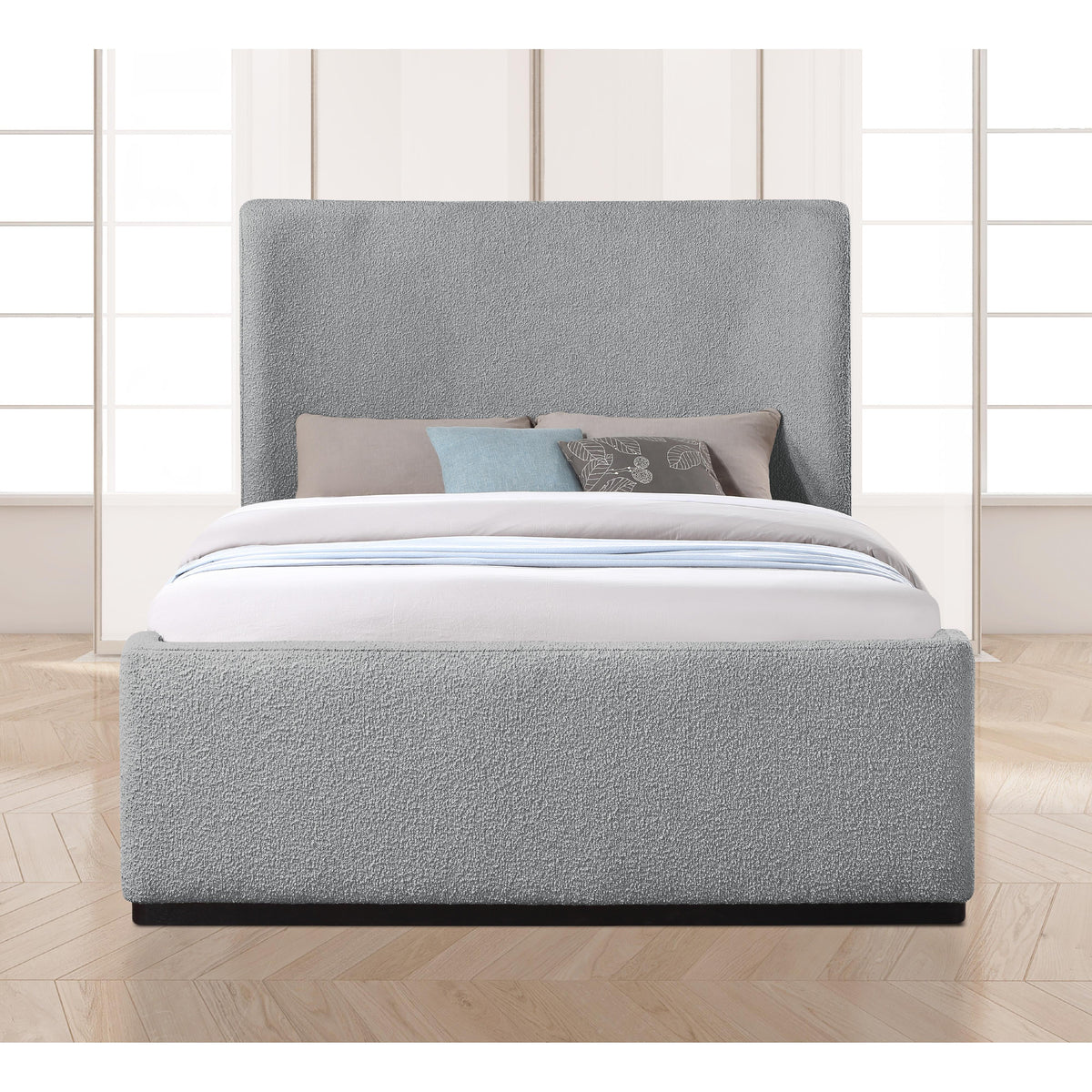 Meridian Oliver Grey Boucle Fabric Queen Bed (3 Boxes)