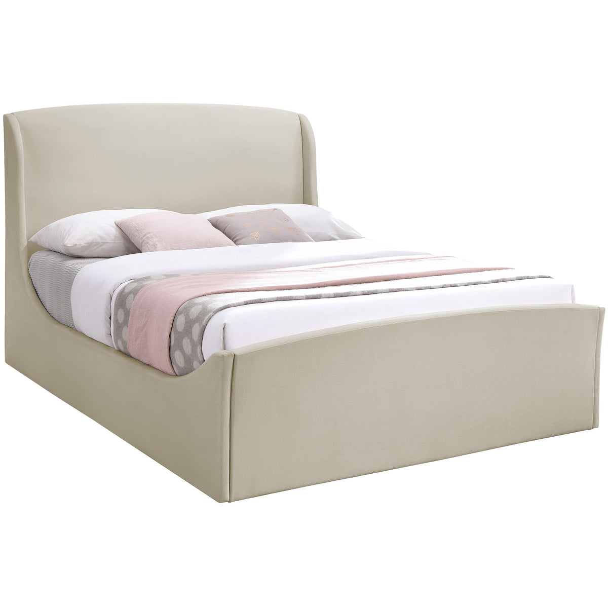 Meridian Tess Cream Velvet King Bed (3 Boxes)