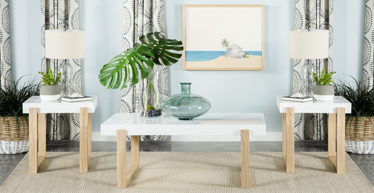 Pala  Coffee and End Table Set White High Gloss