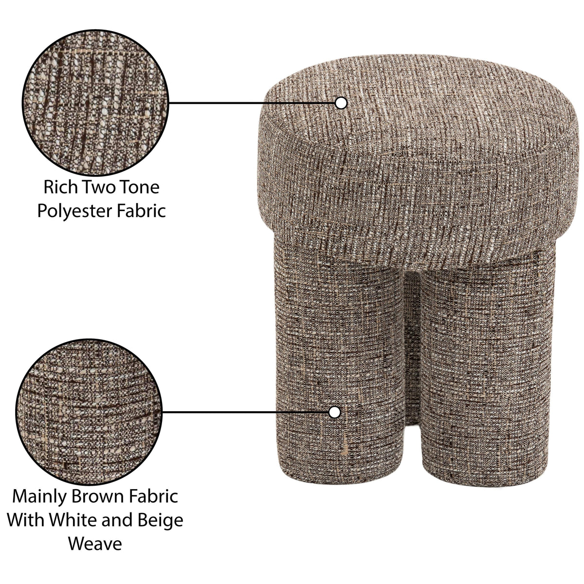 Meridian Larson Brown Polyester Fabric Ottoman/Stool