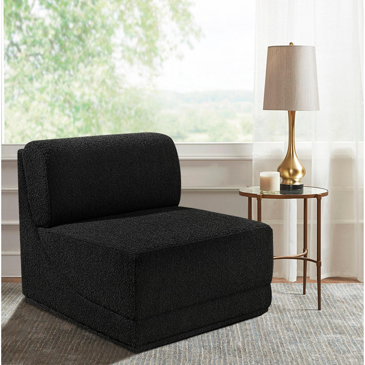 Meridian Ollie Black Boucle Fabric Armless