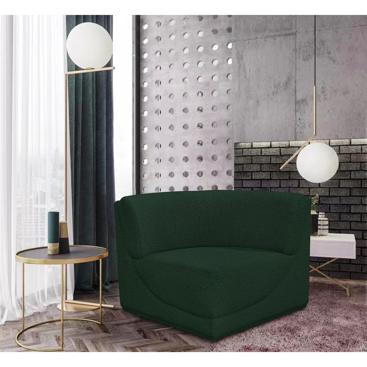 Meridian Ollie Green Boucle Fabric Corner