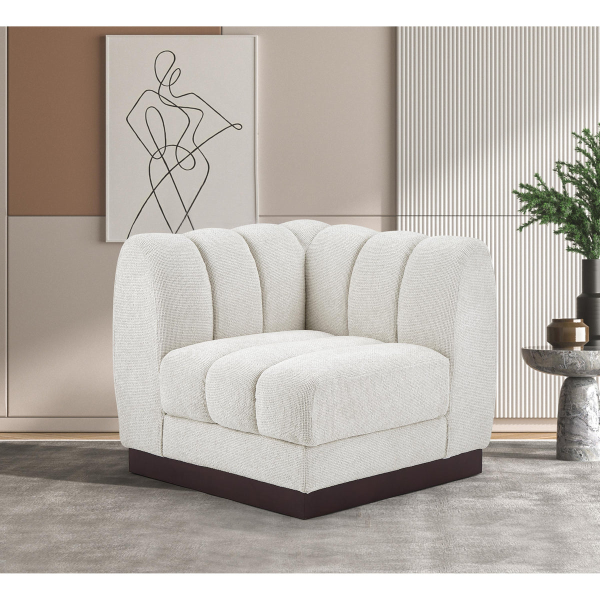 Meridian Quinn Cream Chenille Fabric Corner Chair