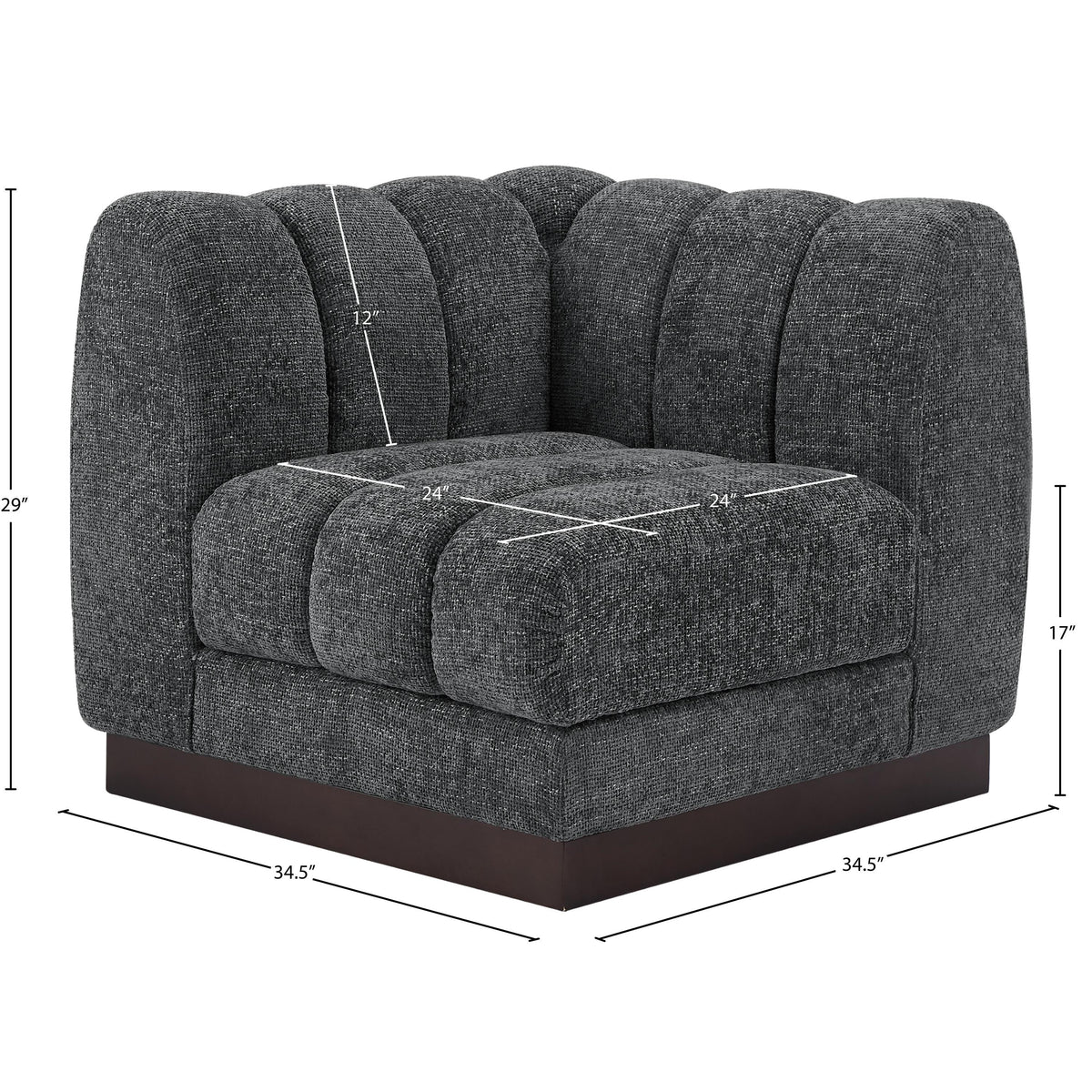 Meridian Quinn Grey Chenille Fabric Corner Chair