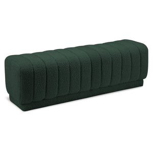 Meridian Heathrow Green Boucle Fabric Ottoman/Bench