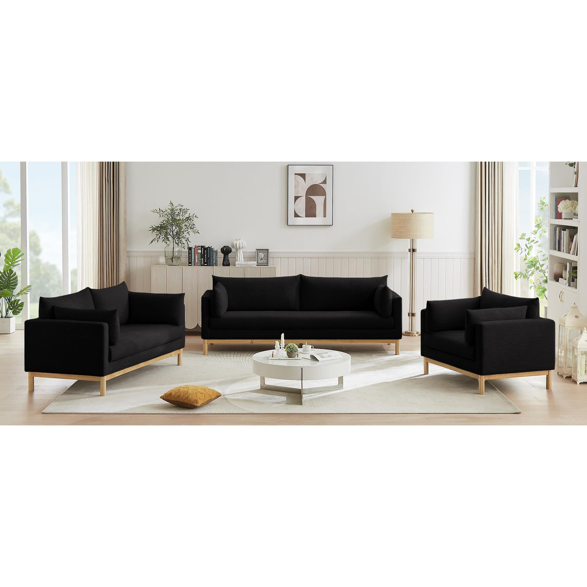 Meridian Langham Black Linen Textured Fabric Chair