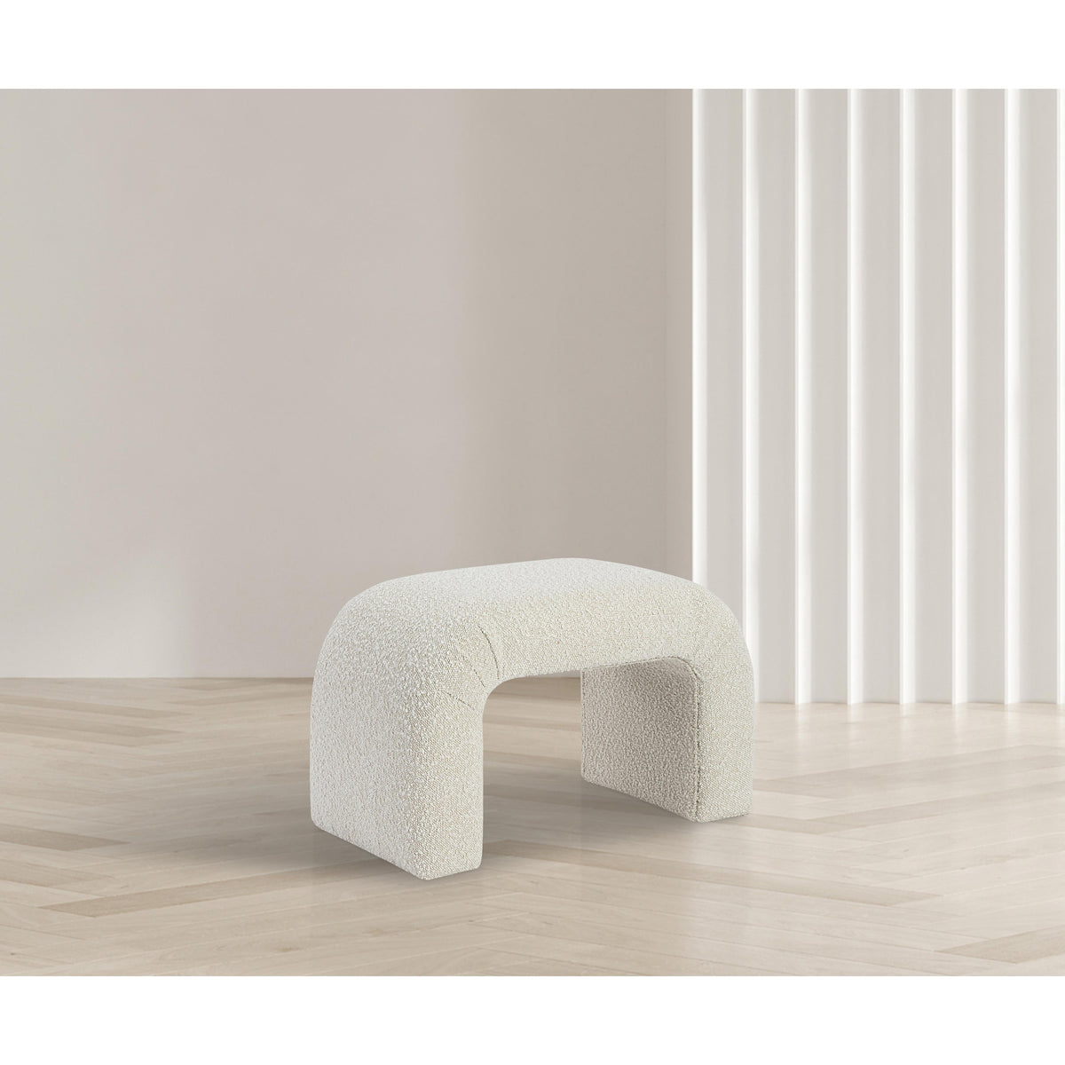 Meridian Niagara Cream Boucle Fabric Bench