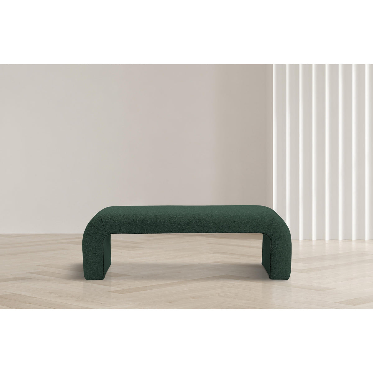Meridian Niagara Green Boucle Fabric Bench