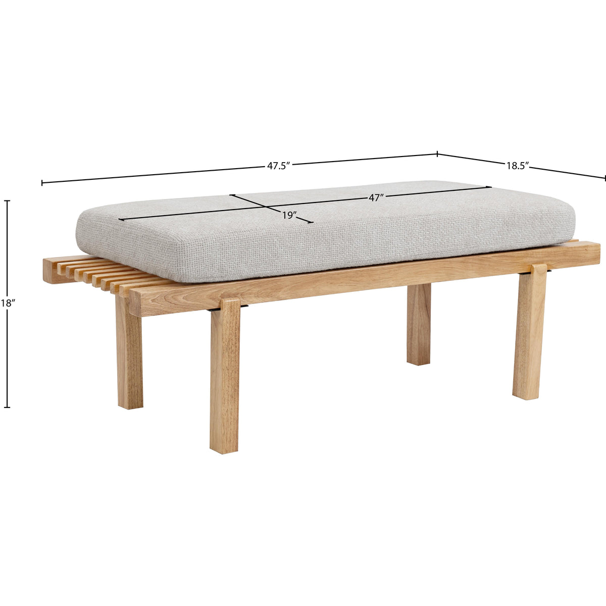 Meridian Naya Cream Chenille Fabric Bench