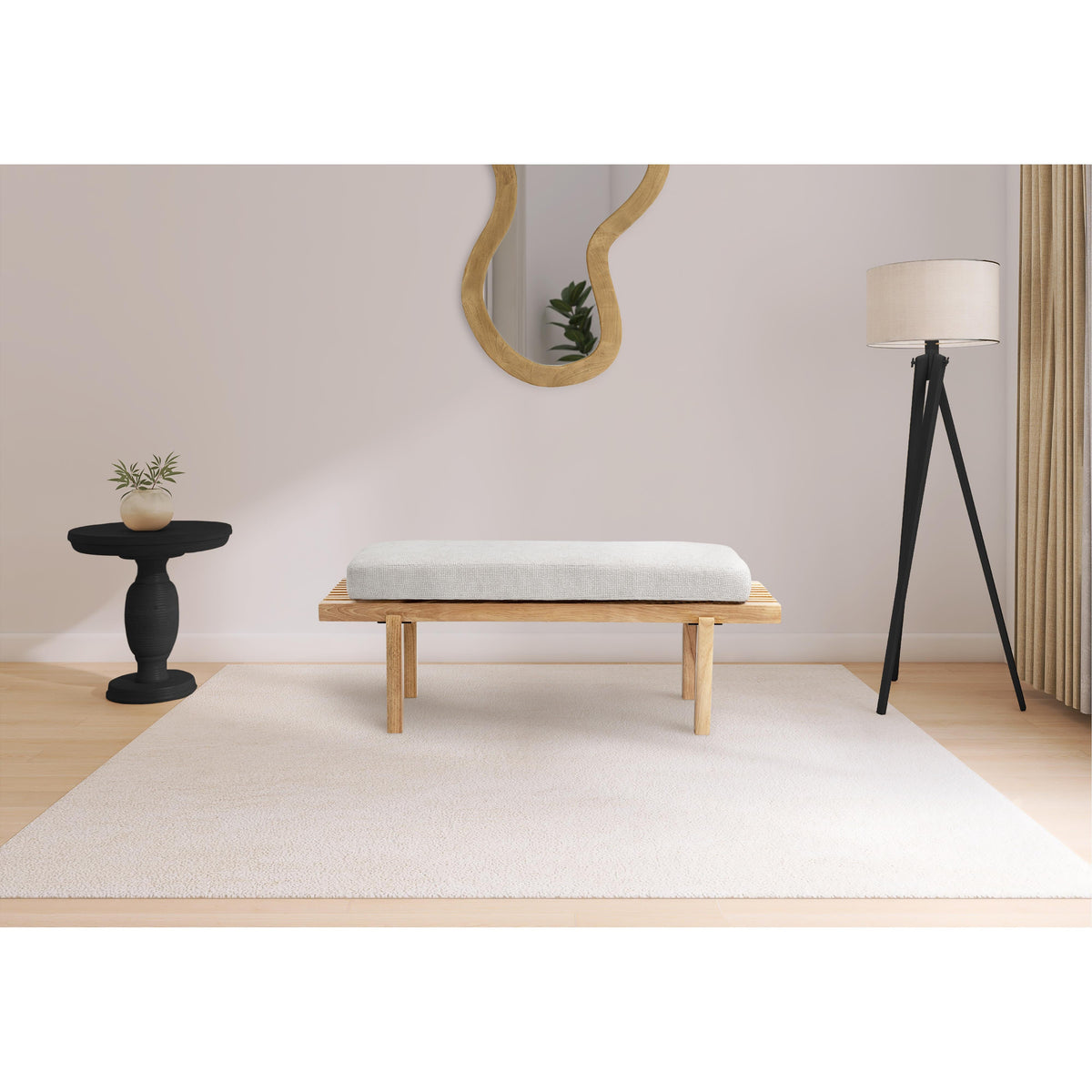 Meridian Naya Cream Chenille Fabric Bench