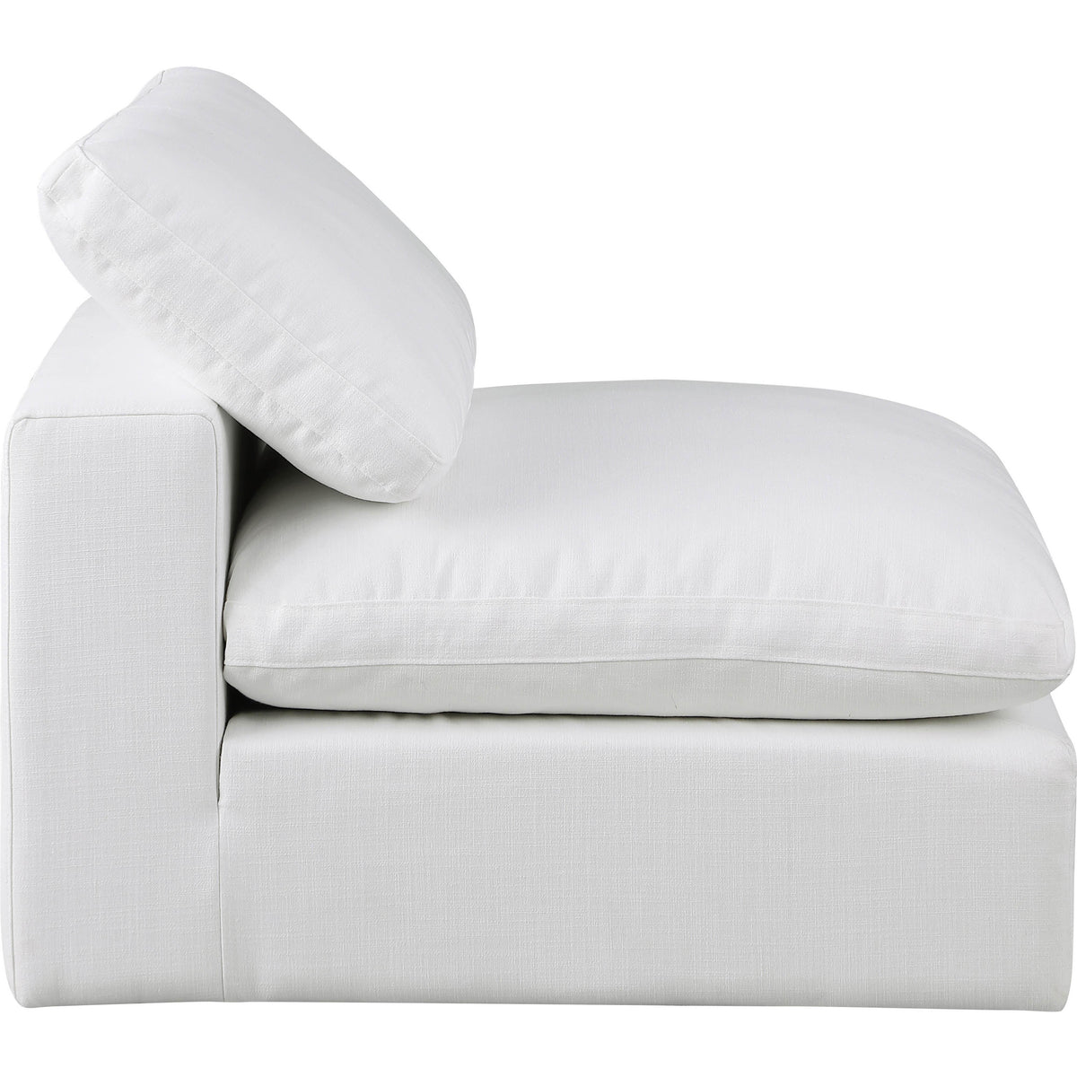 Meridian Comfy White Linen Textured Fabric Modular Armless Chair