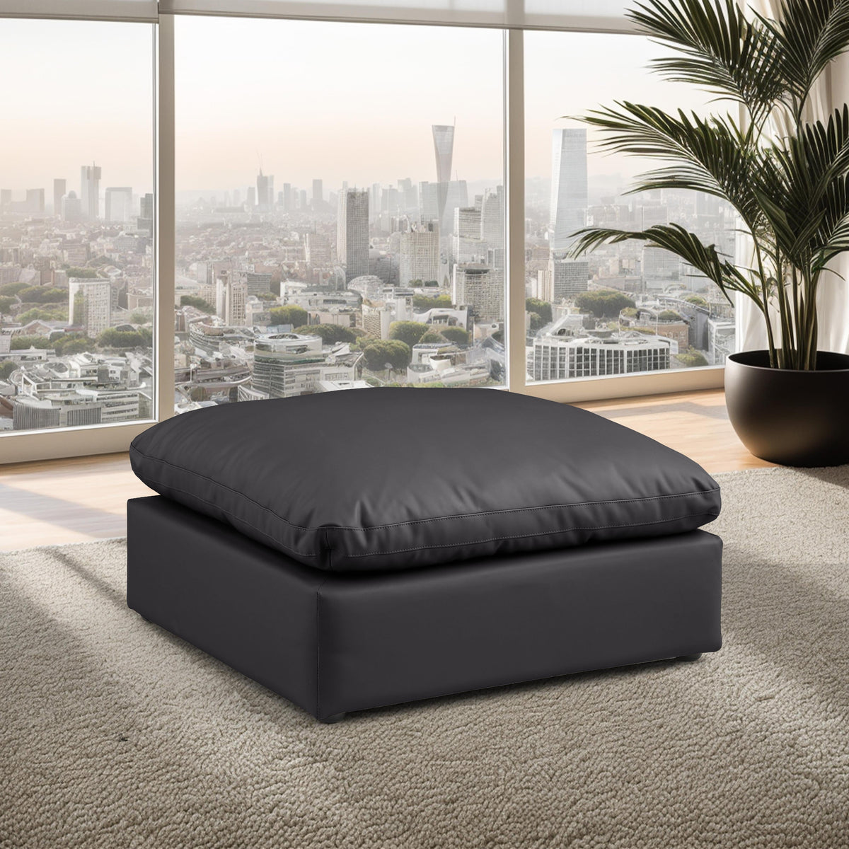 Meridian Comfy Black Vegan Leather Modular Ottoman