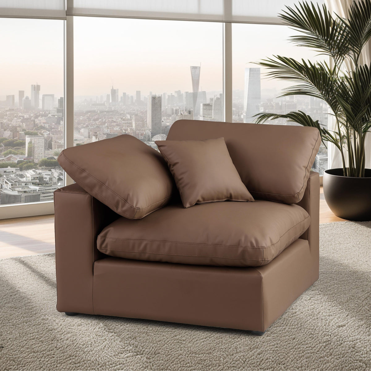 Meridian Comfy Brown Vegan Leather Modular Corner Chair